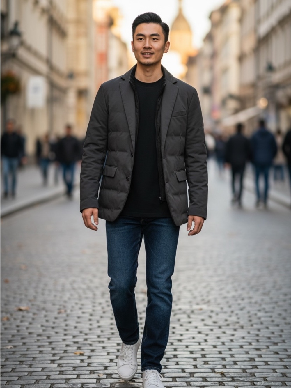 Men's Black Quilted Blazer Puffer Jacket